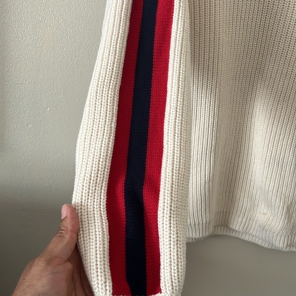 BODEN Quarter Zip Sweater Side Stripe Men XL Cream Cotton Ribbed Pullover - Picture 6 of 9